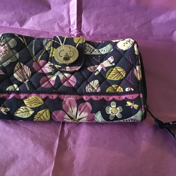 Vera Bradley Navy Turn Lock Zip Around Wallet - Picture 1 of 6